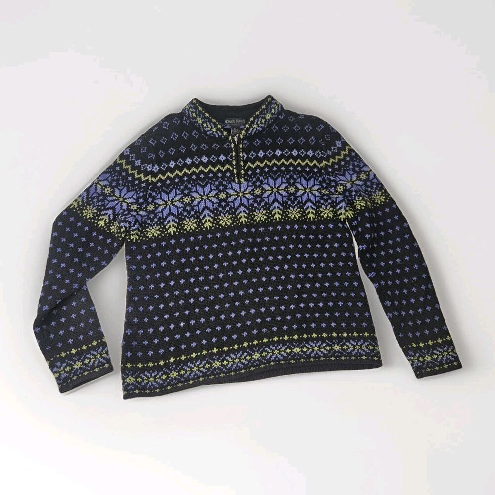 Vtg Nomadic Traders Blue Fair Isle Quarter Zip Ski Sweater Med Holiday Unisex